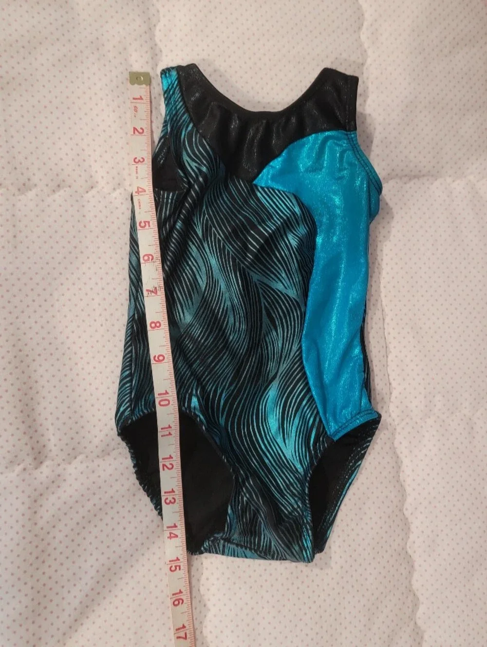 Basic Moves Teal Black Metallic Gymnastics Leotard Child Size 2/3